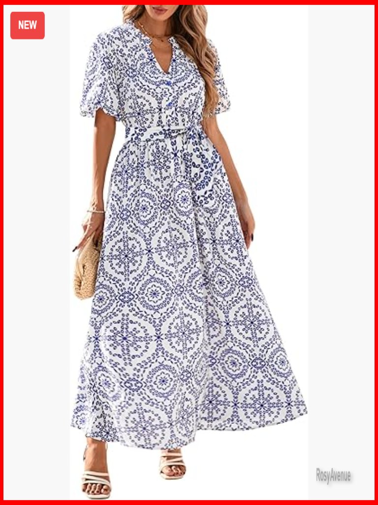 Puff Sleeve V-Neck Maxi Dress, Floral Boho, Wedding Guest, Size M